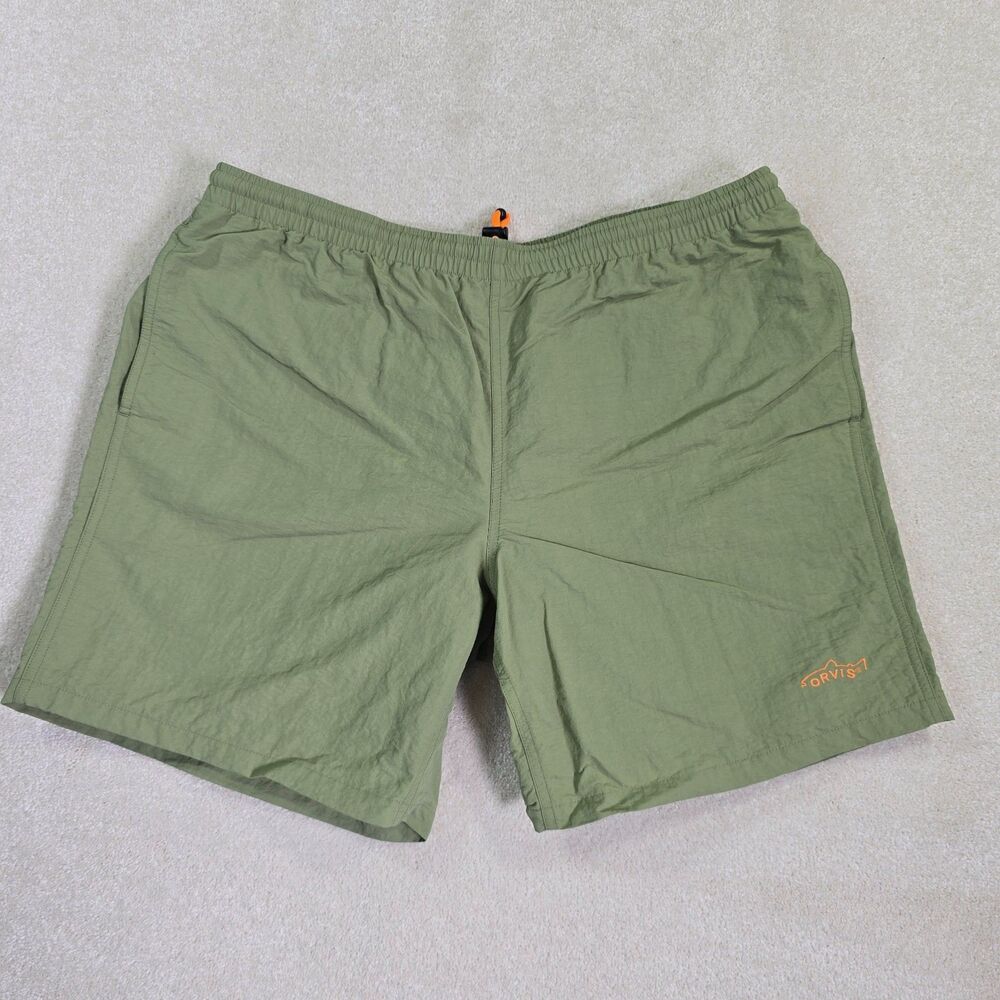 Orvis Lined Nylon Shell Fishing Shorts Men's L Olive Green Drawstring Pockets